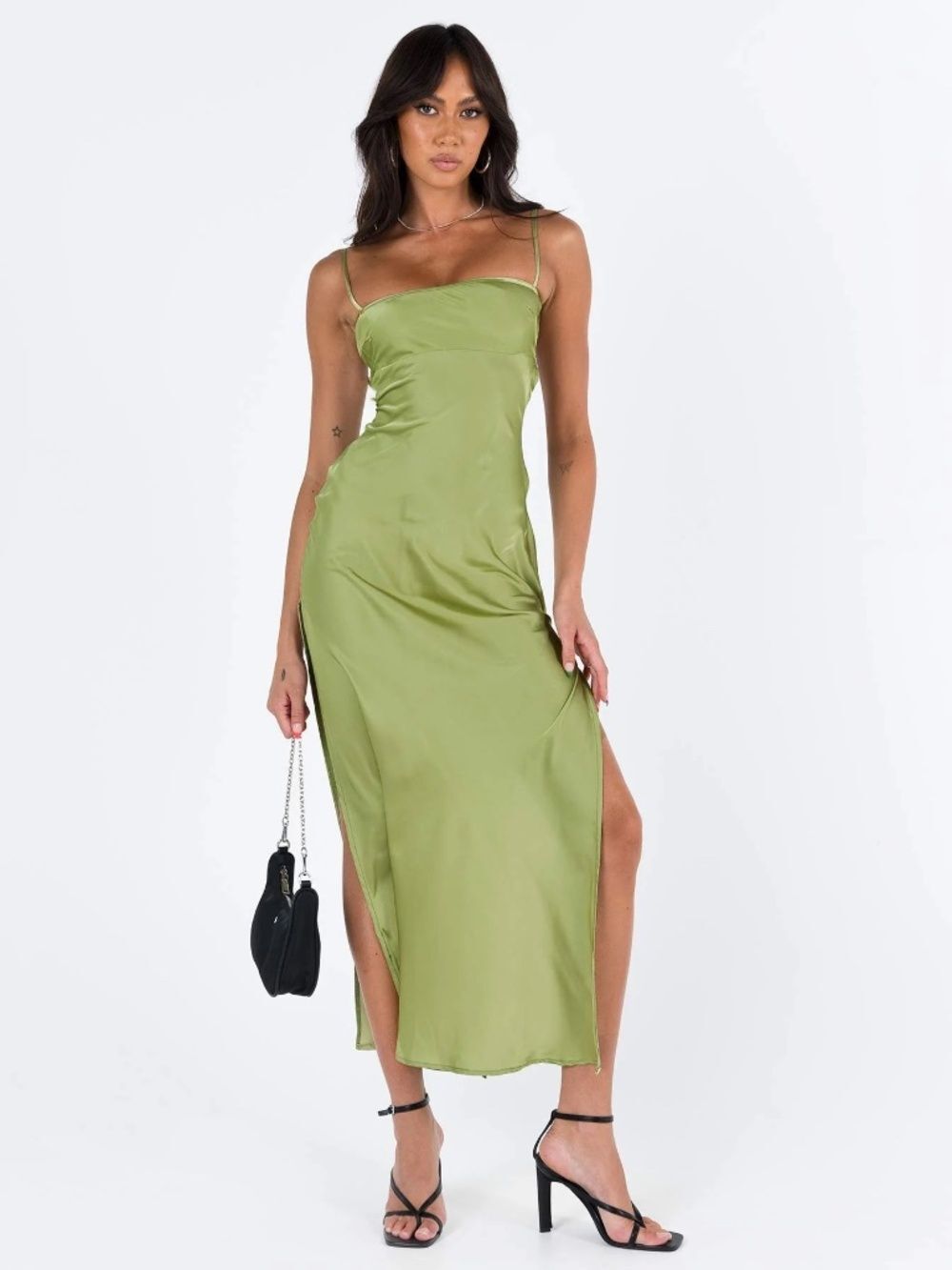 Princess Polly Leyana Maxi Dress Green Satin Size 6 - Picture 2 of 15